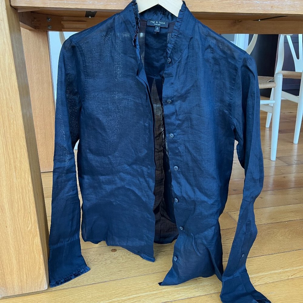 rag & bone Jordan Ramie Shirt Size Small Midnight Blue NWOT - Picture 7 of 11